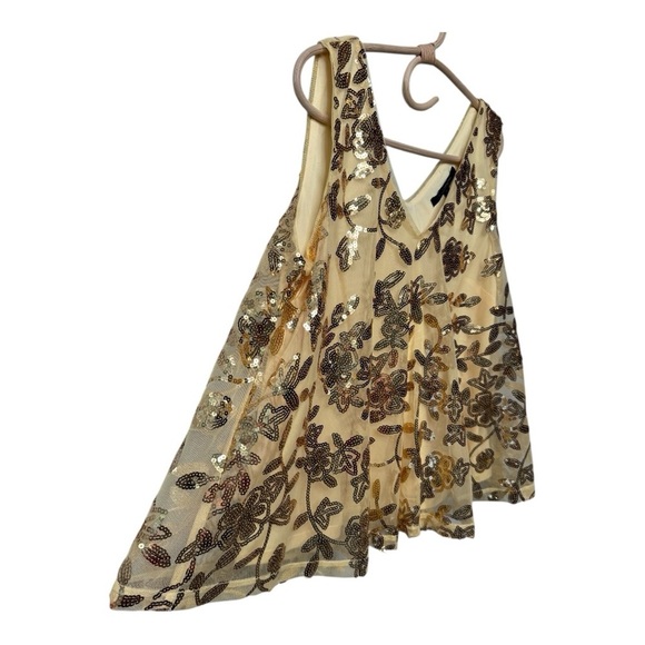 Marc New York Andrew Marc Sleeveless Gold Floral Sequin Overlay Top Blouse Large - Picture 6 of 11